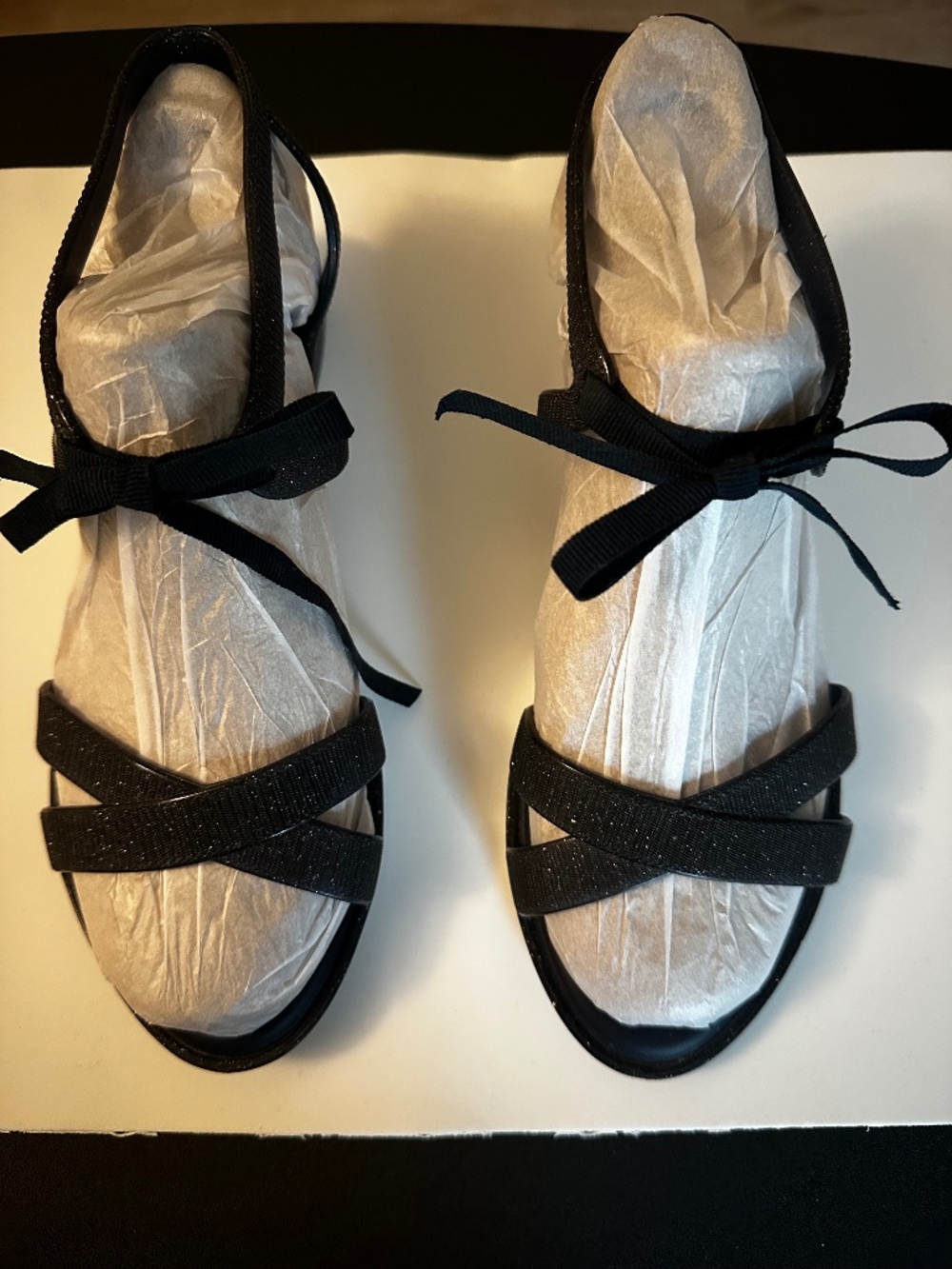 Black Glitter Strappy Heeled Jelly Sandals